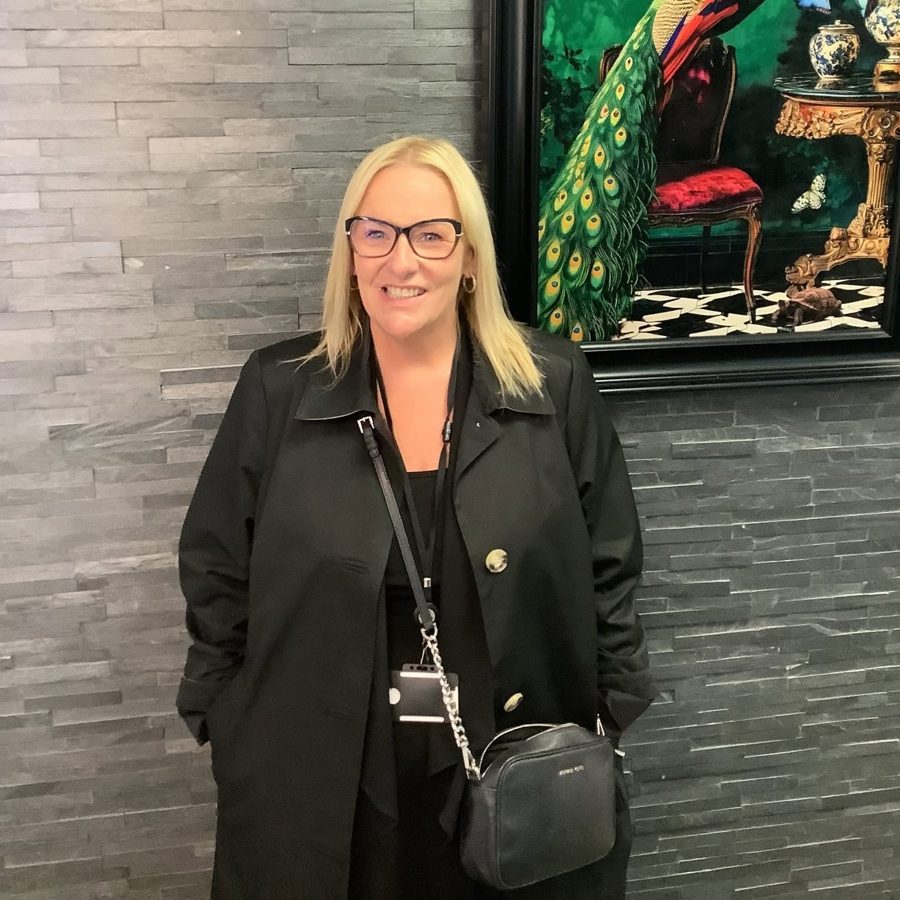 A happy patient wearing new glasses